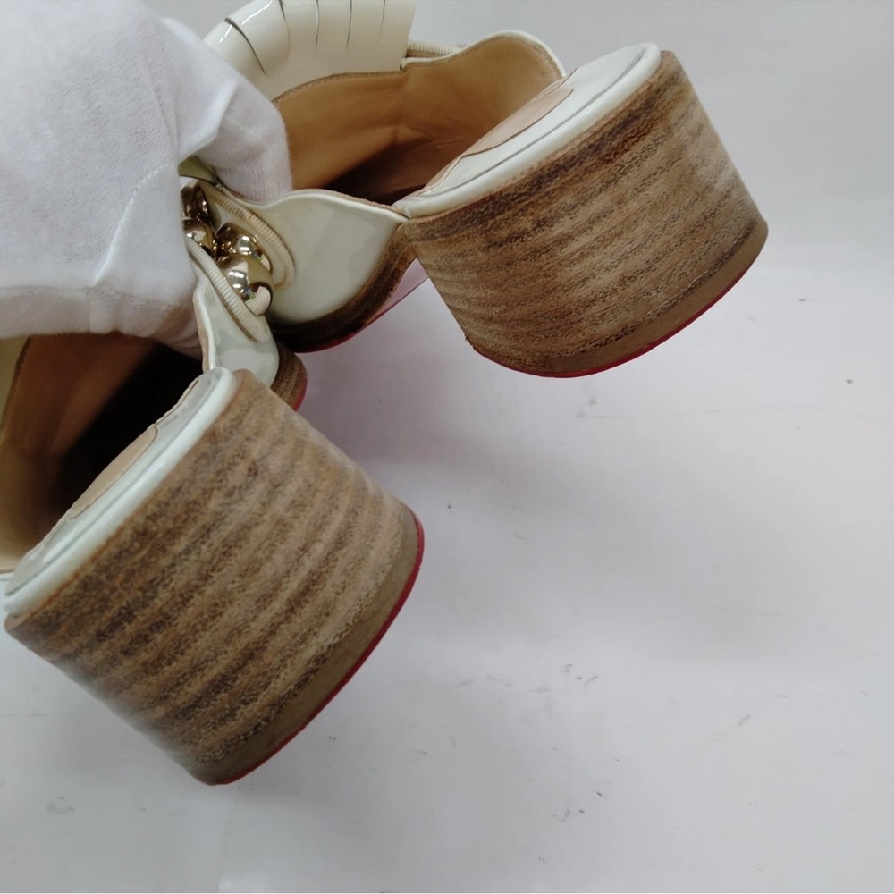 Christian Louboutin Octavian Studded Fringed Patent-Leather Mules White 35 - Picture 7 of 9